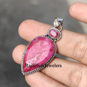 Handmade Pear-Shaped Ruby Pendant Necklace, 925 Sterling Silver, Boho Artisan Jewelry