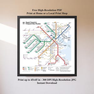 Boston MBTA Transit Map Poster, Subway Wall Art, Massachusetts Travel Decor (Digital Download)