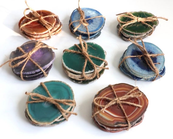 Agate Geode Coaster Set: 4 Natural Edge Stone Coasters