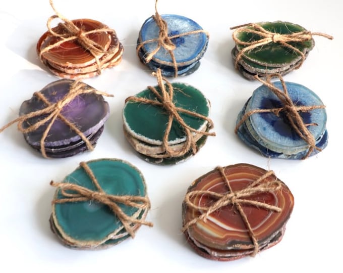 Agate Geode Coaster Set: 4 Natural Edge Stone Coasters