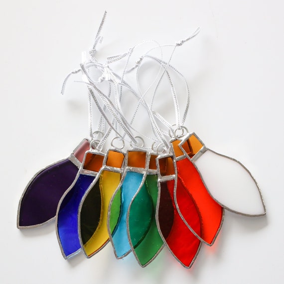 Vintage Christmas Light Bulbstained Glass Ornaments Set of Etsy
