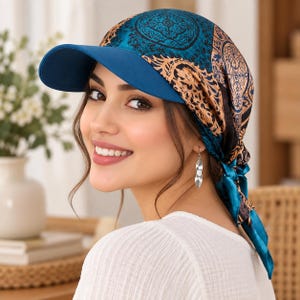 Paisley Scarf Visor Hat, Sun Protection Cap, Boho Head Wrap, Women's Summer Headwear