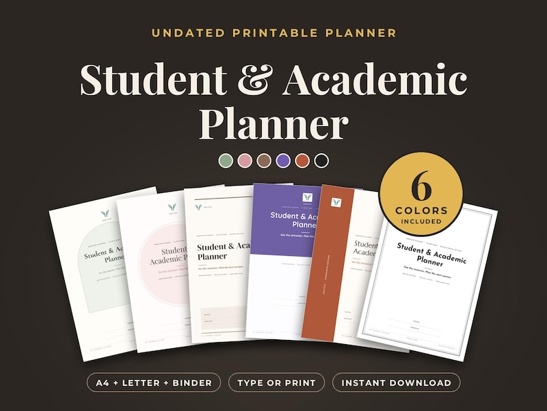 Student Planner Printable in 6 Colors, College Assignment & Exam ...