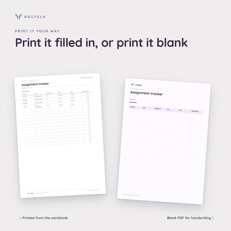 Student Planner Printable in 6 Colors, College Assignment & Exam ...