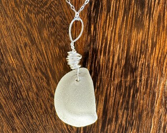 Half Moon White Bottle Seaglass Necklace