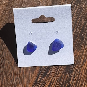 Dainty Cobalt Stud Seaglass Earrings