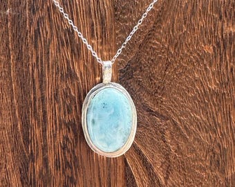 Larimar Oval Sterling Silver Bezel Pendant Necklace