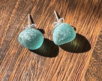 Turquoise Bauble Stud Seaglass Earrings