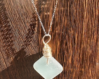 Touch of Blue Seaglass Necklace: Authentic Mexico Pool Tile