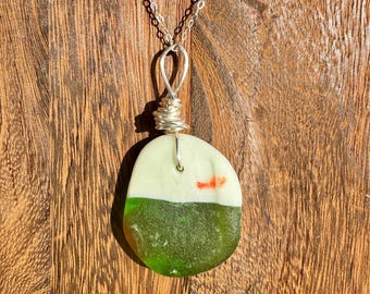Chunky Green & White Artglass Seaglass Necklace