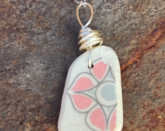 Large Floral Ocean Tumbled Pottery Pendant
