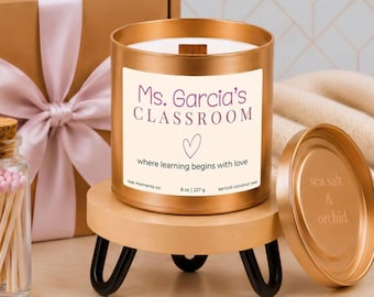 Personalized Teacher Candle Gift Set, Thank You Gift Box, Teacher Appreciation Gift, Custom Wood Wick Candle, Teacher Valentine Gift