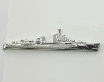 Pince à Cravate Vintage Motif Bateau De Croisière - Doré Et Argenté - Très Bon État (Comme Neuf)