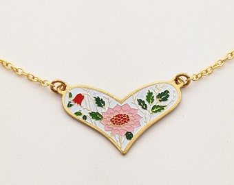 Vintage Pink Sunflower Heart Necklace