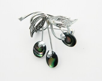Vintage Abalone Shell Flower Brooch Pin Silver Tone, Mother of Pearl ...
