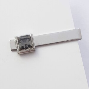 Silver Smoky Crystal Tie Clip