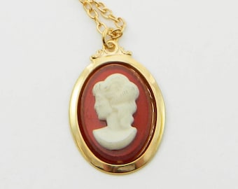 Red and Gold Cameo Necklace