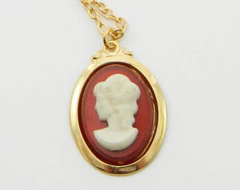 Red and Gold Cameo Necklace