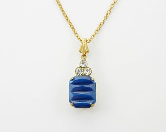 Art Deco Cobalt Glass Necklace