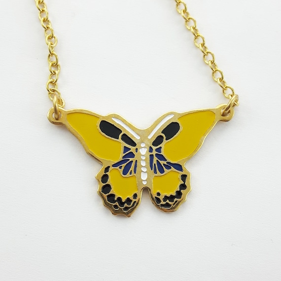 Yellow 70s Butterfly Necklace | Etsy 