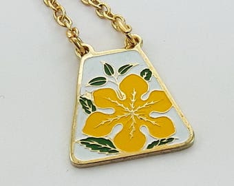 Vintage Yellow Tiki Hibiscus Necklace