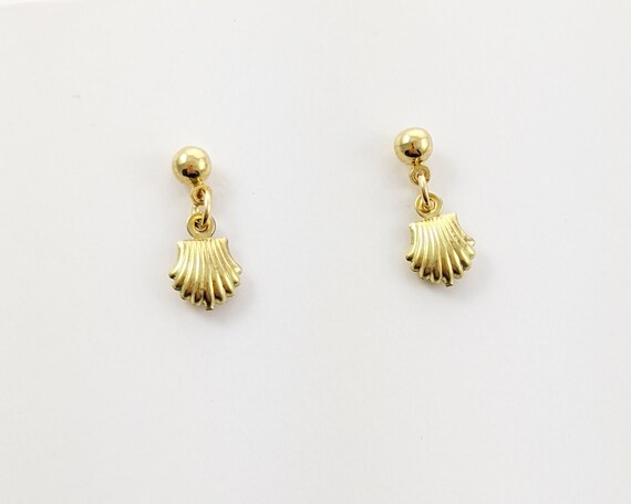Tiny Brass Seashell Earrings - image 1