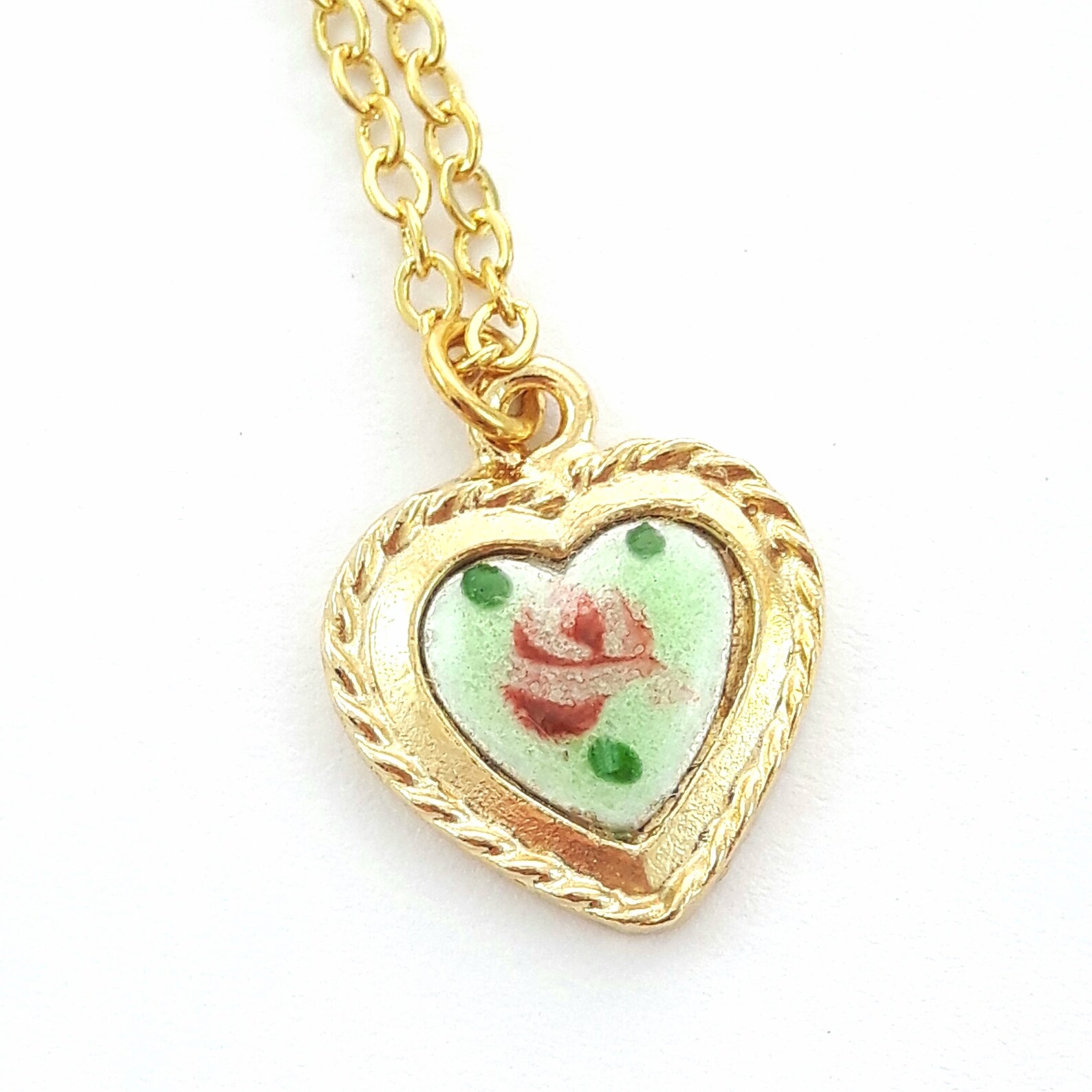 Mint Green Enamel Heart Necklace Etsy