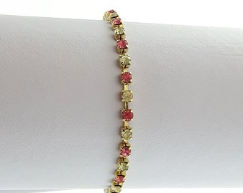Vintage Pink and White Rhinestone Tennis Bracelet