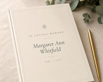 Celebration of Life Guest Book, Personalized Memorial Funeral Guest Book, In Loving Memory Hardcover Keepsake, Custom Name and Dates