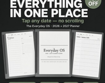 2026 2027 Digital Planner för Kindle Scribe | Hyperlänkad Daglig Veckovis Månadsplanerare, Mötesanteckningar, Journal, Vanespårare PDF-mall