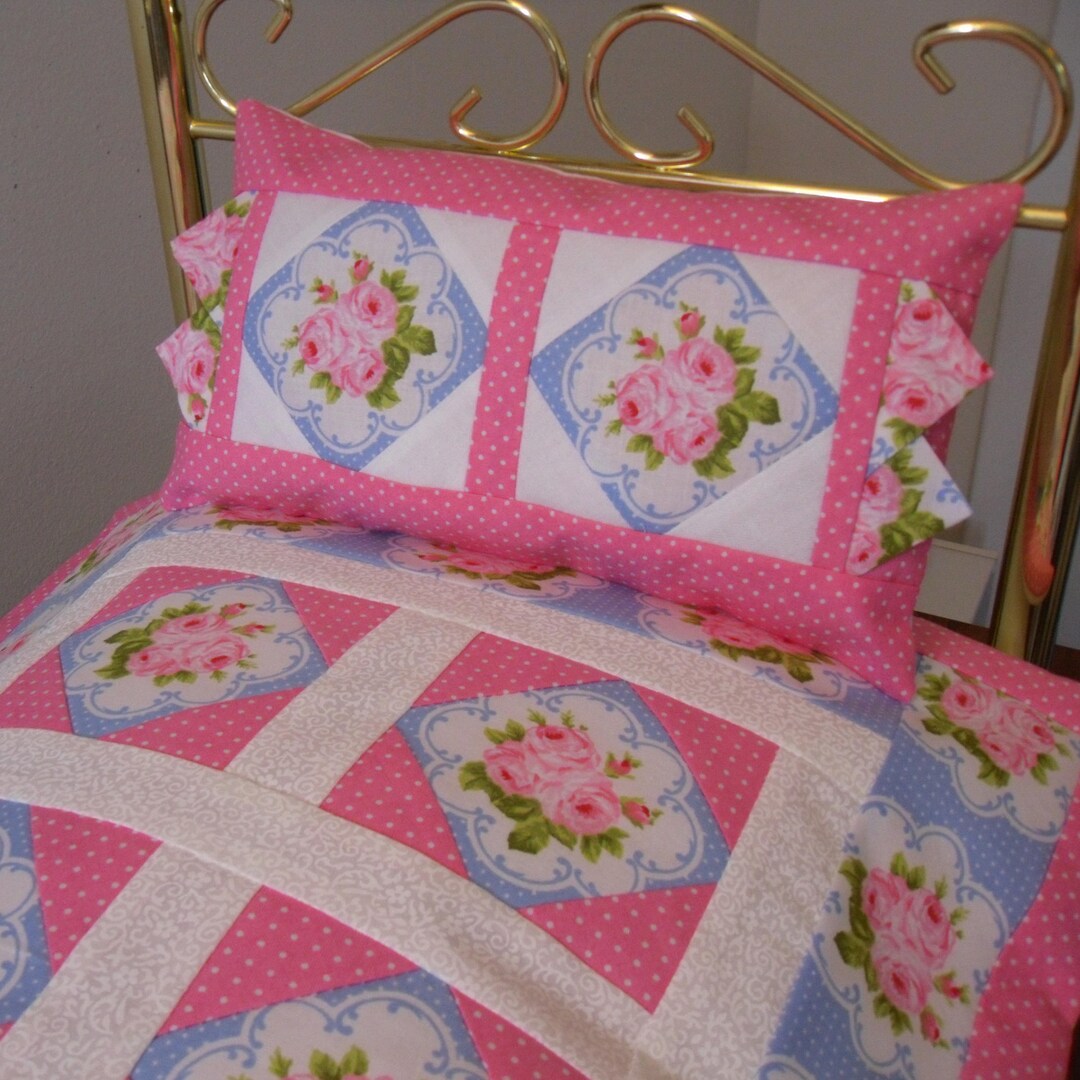 Pink and Blue Doll Quilt and Pillow Set Etsy
