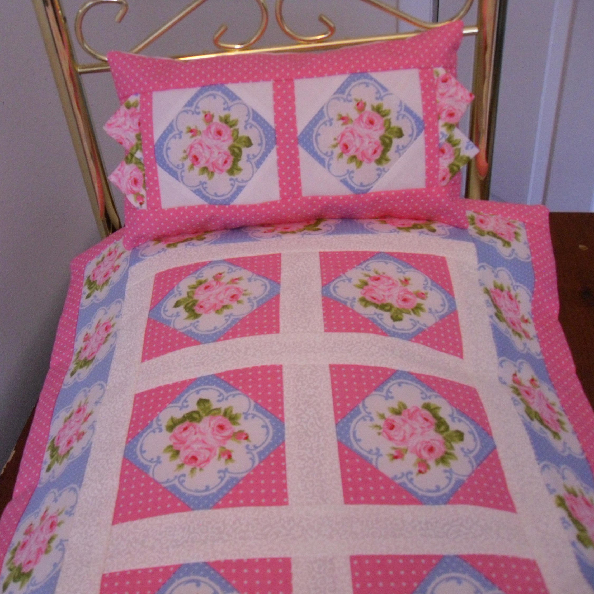 Pink and Blue Doll Quilt and Pillow Set Etsy