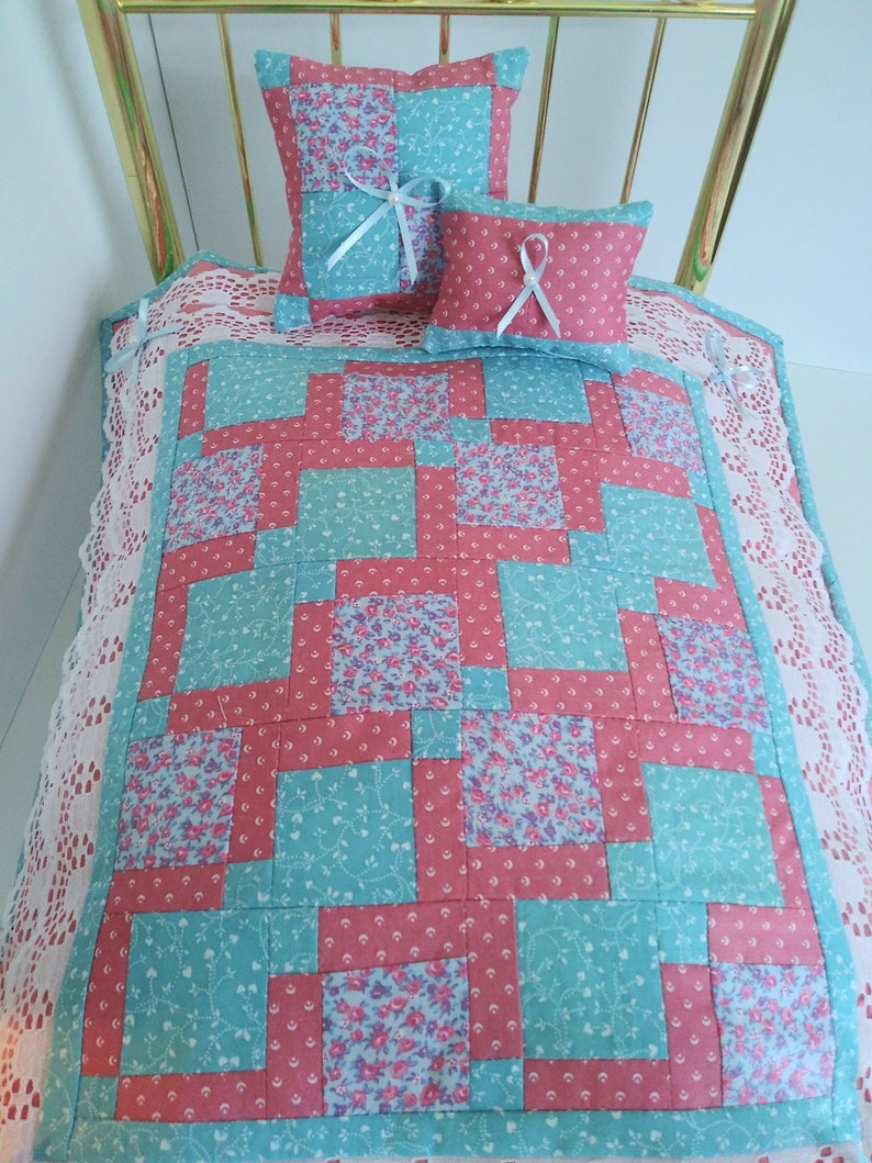 Blue And Pink Doll Quilt With Pillows Etsy