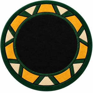 Modern Geometric Round Rug – Black Green Gold & Cream Tufted Area Carpet