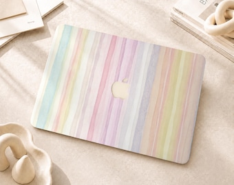 Pastelkleurige strepen Macbook-hoes voor Macbook Air 2026 M5, Macbook Pro 16/15/14/13 inch, Macbook Air 15/13 inch, Macbook Neo A18, Macbook Retina 15 inch