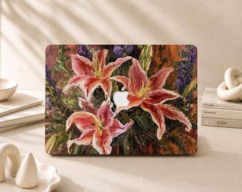 Hoesje met lelieboeketmotief voor MacBook Air 2026 M5, MacBook Pro 16/15/14/13 inch, MacBook Air 15/13 inch, MacBook Neo A18 en MacBook Retina 15 inch.