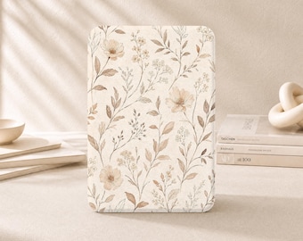 Neutrale Bloom op maat gemaakte magnetische Kindle-hoes voor PaperWhite 12/11e, Kindle Colorsoft met riempje, Kindle 11/10e, Kindle Scribe, Kobo Clara Color