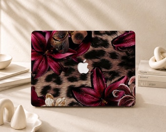 Étui léopard bordeaux pour MacBook Air 2026 M5, MacBook Pro 16/15/14/13 pouces, MacBook Air 15 pouces, MacBook Neo A18 et MacBook Retina 15 pouces.