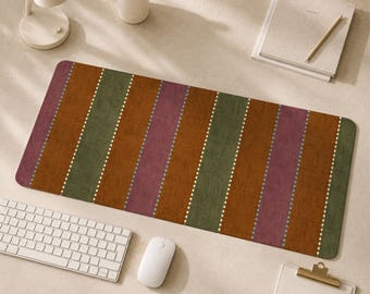 Muismat met retro strepen en gestikte randen, bureauonderlegger op maat, schrijfmat voor kinderen, bureauaccessoire op maat, antislip bureauonderlegger voor op het werk
