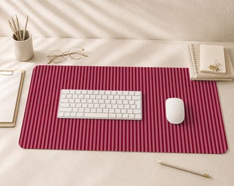 Muismat met bordeauxrode strepen en gestikte randen, bureauonderlegger op maat, schrijfmat voor kinderen, bureauaccessoire op maat, antislip bureauonderlegger voor op het werk