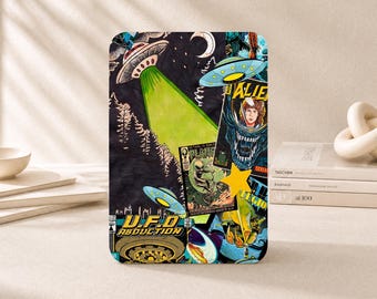 UFO Alien Collage Custom Magnetic Kindle Case voor PaperWhite 12/11, Kindle Colorsoft met riempje, Kindle 11/10, Kindle Scribe, Kobo Clara Color