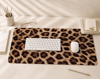 Muismat met luipaardprint en gestikte randen, bureauonderlegger op maat, schrijfmat voor kinderen, bureauaccessoire op maat, antislip bureauonderlegger voor op het werk