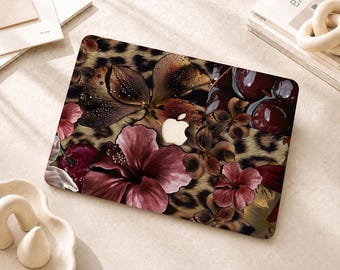 Étui pour MacBook à motif léopard hibiscus compatible avec MacBook Air 2026 M5, MacBook Pro 16/15/14/13 pouces, MacBook Air 15/13 pouces, MacBook Neo A18 et MacBook Retina 15/13 pouces.