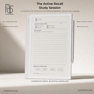Active Recall Study Session Plan for Supernote Manta A5X2 – Notebook with Spaced Repetition Study Tracker Template (Digital Download)