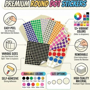 Multi-Coloured Round Dot Stickers | Self-Adhesive Blank Circle Labels | Colour Coding Stickers | Any Size Available