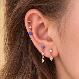 Celestial Blue CZ Flat Back Earring,16G Internally Threaded Titanium Alloy Cartilage Stud,Minimalist Earrings, Multiple Piercing Earrings