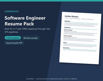ソフトウェアエンジニアの履歴書テンプレート（ATS対応Word文書）｜SWE開発者の履歴書バンドル＋カバーレター＋ATSキーワードガイド（PDF）