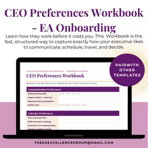 Executive Assistant Onboarding Template, Editable Preferences Workbook for New Boss