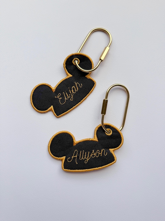 Custom Embroidered Mouse Ear Hat Bag Tag | Personalized Keychain for Backpack, Diaper Bag, Luggage, Fish Extender | Theme Park Accessories