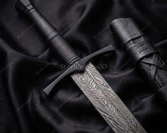 Handmade Damascus Steel Longsword, Gryphon Guard Knight Sword With Scabbard, Medieval Collector Sword